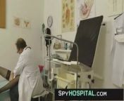 Old doctor opens pussy of skinny redhead spy cam from hospital spy