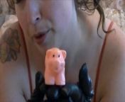 Shrunken Little Piggy from giantess crush shrunken man by accident
