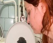 dirty toilet licking, toilet brush, spit from the floor from girl gets a toilet brush