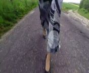 PoV walking in a long satin skirt from japanese satin skirt