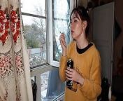 stepsister smokes a cigarette and drinks alcohol from alcoholic girl