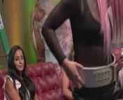 WWE - Liv Morgan with pink hair and black pants backstage from liv morgan