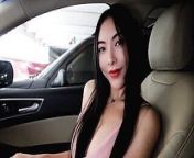 Flawless Chinese babe with DD Tits striptease in car from beautiful milky babe hot dance for you