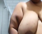 Dumb pigslut punches her saggy udders from piglet sucking tit
