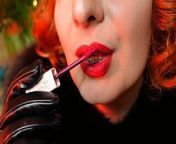 lipstick fetish video - close up ASMR - blogger Arya in FUR from fur coat asmr
