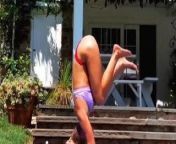 Nina Agdal looking hot doing yoga outdoors from doing yoga in pantyhose thong
