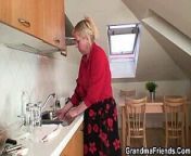 Two repairmen share very old grandma from very old women fuck boy