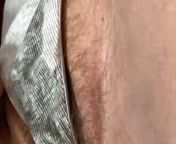 Fat and hairy pussy squirts on top of the thread thong from fat and hairy