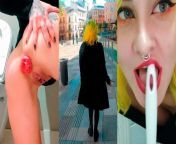 Drinking piss while walking around the city and licking public toilets. from pery city girl piss