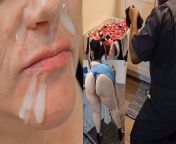 Caught perverted plumber sniffing my dirty panty in bathroom, so I let him cum on my face from pussy dirty panty