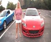 Blonde revs her Mazda rotory engine past redline from lady revving car
