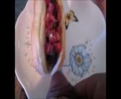 Sucking Dick & Shooting Cum On Hotdog Then Eatting It All from shooting cum in young mouth