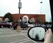 furry kitty playing and squirting in car in mall parking lot from car in squirting
