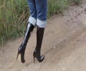 Girl walk in high boots in mud! from mud riding boots