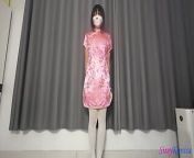 Sis-k on Pink Chinese Dress Try on Three Size of Anal Plug Ep1: Small and Medium Size Anal Plugs from asian size tgirl