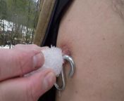 Playing With Snow On Pierced Nipples: 6 mm Hook from nudist pageant 6