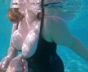 Underwater Footjob Sex & Nipple Squeezing POV at Public Beach - Big Natural Tits PAWG BBW Wife Being Kinky on Vacation from groped black girls public