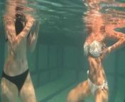 Hot chicks Irina and Anna swim naked in the pool from irine and oleg