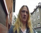 A chubby German slut with blonde hair riding a long pecker from puting chubby