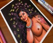 Erotic Art or Drawing Of Sexy Desi Indian Milf Woman called &quot;Enchantress&quot; from nude pussy erotic pencil drawings