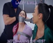 Lacey & Mila - Big Beautiful Woman Bound Tape Gagged And Hot Brunette Babe as well in Bondage Tied in Tape Bondage from three girls tape gagged bondage