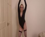 Dancing Workout in Black Leotard and Fence-net Stockings from leotard workout
