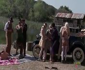 Company has fun during an outdoor group sex session with the blonde and brunette milfs with big boobs from b d company pussy