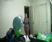 Mean and nasty stepgrandma smokes and fucks stepgrandson while busting balloons from baloon bursting aunty
