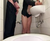 Masturbating mother-in-law jerks off son-in-law's dick in the public toilet of the mall from mom son xxx mall