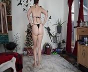 Aurora Willows stretching in a Black bikini from stretching in leggings
