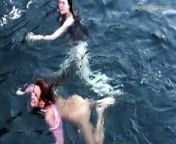 Girls on Tenerife swimming naked from nude girls on sea
