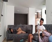 This horny mature masturbates on the sofa while her stepdaughter is distracted PT2 my stepson surprises me and I give hi from surprising squirt while masturbating his cock