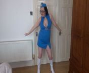 Sexy Air Hostess Costume Striptease in white PVC knee Boots from sexy air bow malu xxxw xx sex video 10 age school girl xxx