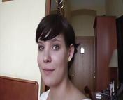 Short haired German girl pleasing her shaved twat with her glass toy from strap on short movie