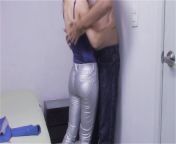 Super shiny satin silky softly bodysuit under silver leather pants get cum of my neighbor from satin silk 941