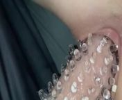 Fucking her with giant cock sleeve 10” from 10 inch toy cock